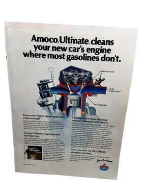 1987 Amoco Ultimate Gasoline Engine Diagram Fuel Injection Print Ad